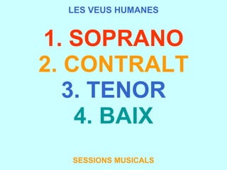 LES VEUS HUMANES   1. SOPRANO 2. CONTRALT 3. TENOR 4. BAIX SESSIONS MUSICALS 