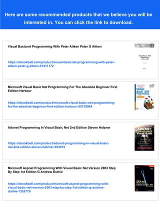 Peter Programing Visual Basic Net Programming First Edition Davis Harold | PDF