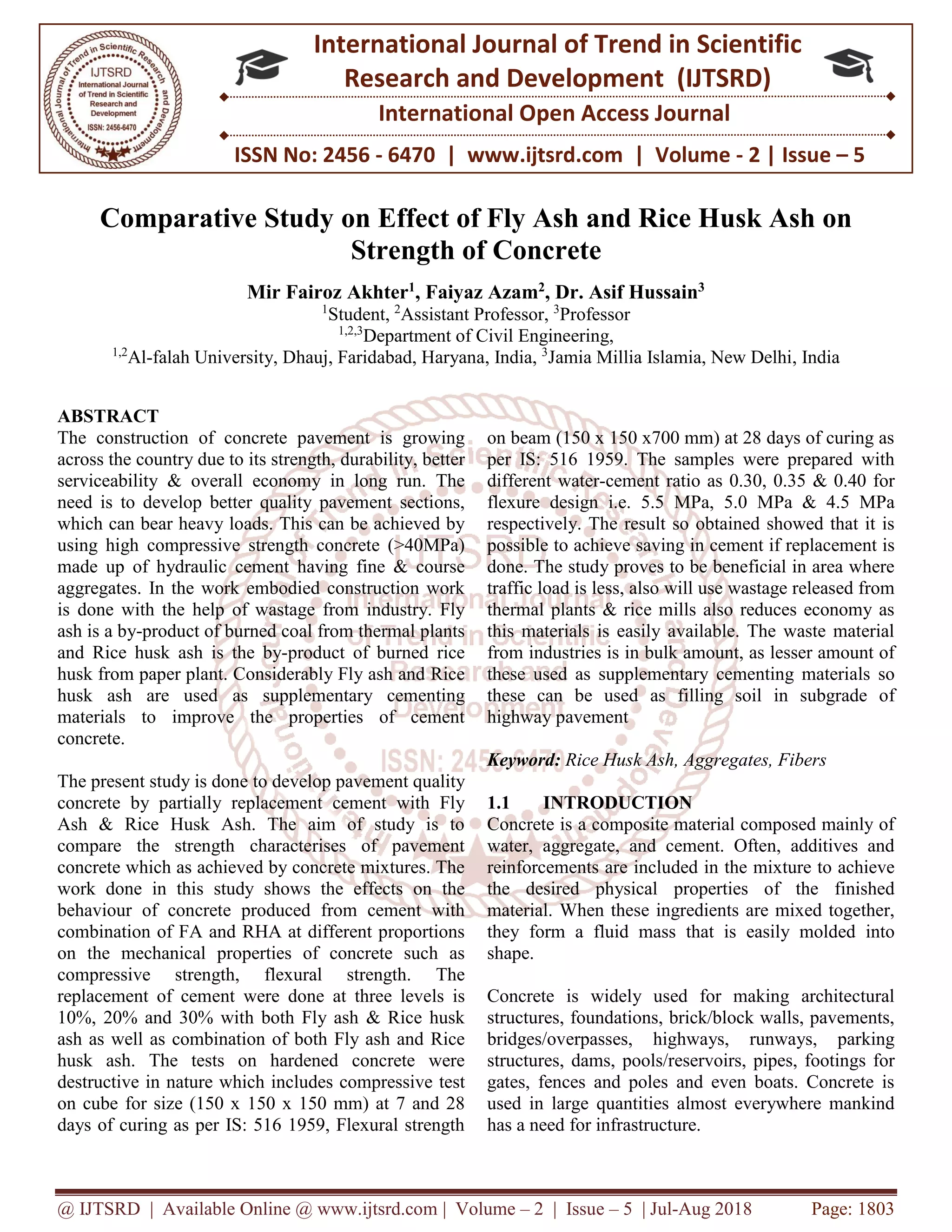 Comparative Study on Effect of Fly Ash and Rice Husk Ash on Strength of ...