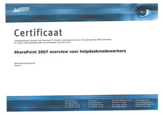 Certificaat cursus SharePoint 2007 helpdesk