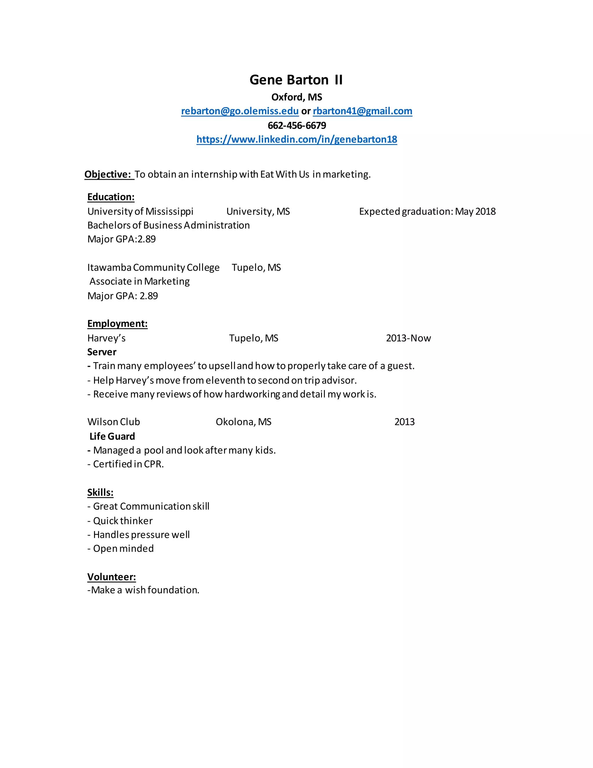 Gene Barton II Resume 2 PDF