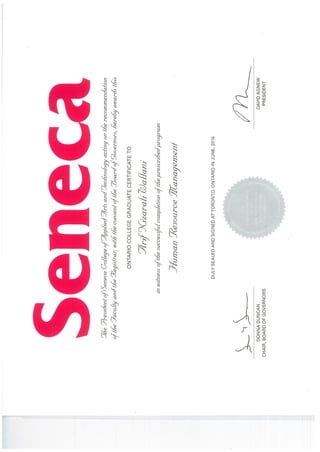 Human Resources Management Certificate - Seneca College- Arif Wallani