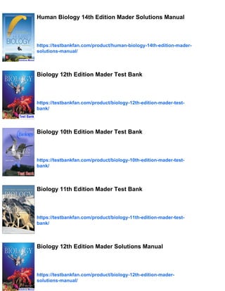 Human Biology 15th Edition Mader Test Bank | PDF