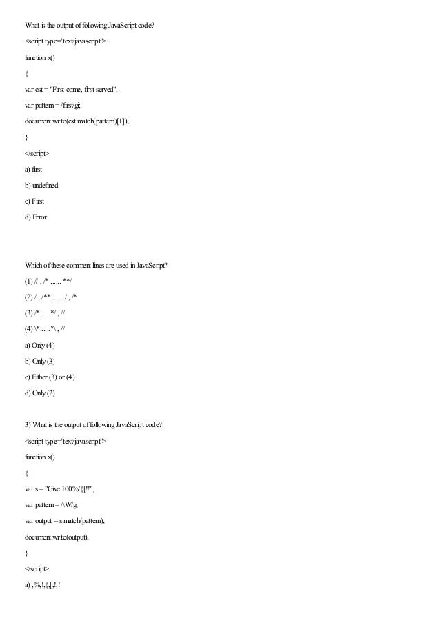 What Is The Output Of Following Javascript Code Script Type Text