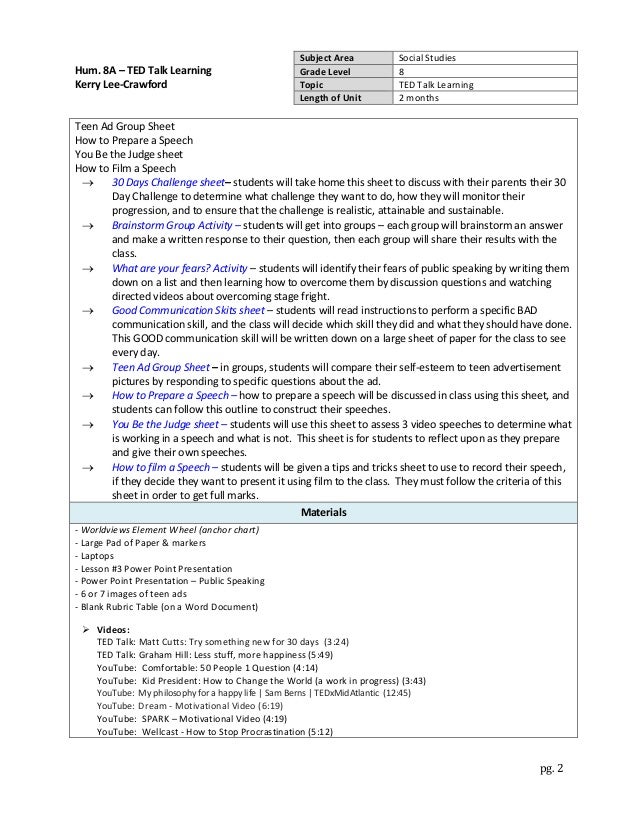 ted talk unit plan 2
