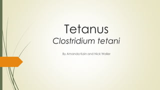 Tetanus
Clostridium tetani
By Amanda Kain and Nick Waller
 