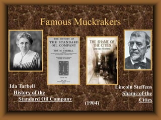 Famous MuckrakersIda TarbellHistory of the Standard Oil CompanyLincoln SteffensShame of the Cities   (1904)