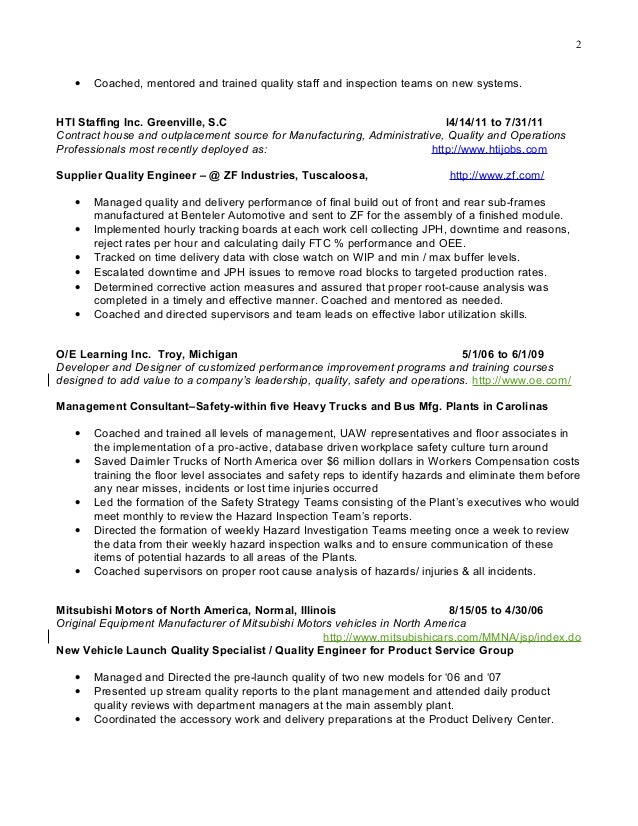 automotive manufacturing manager resume