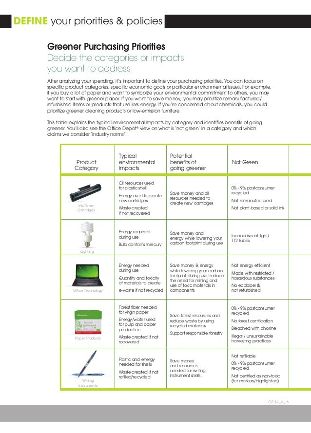 Office Depot Greener Purchasing Program 2014