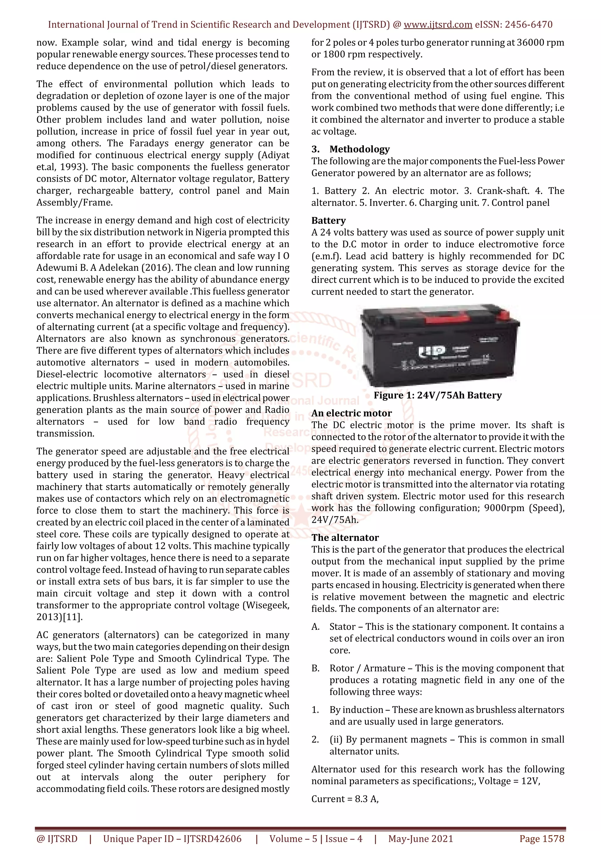 Design and Construction of Fuelless AC Generator Using Alternator