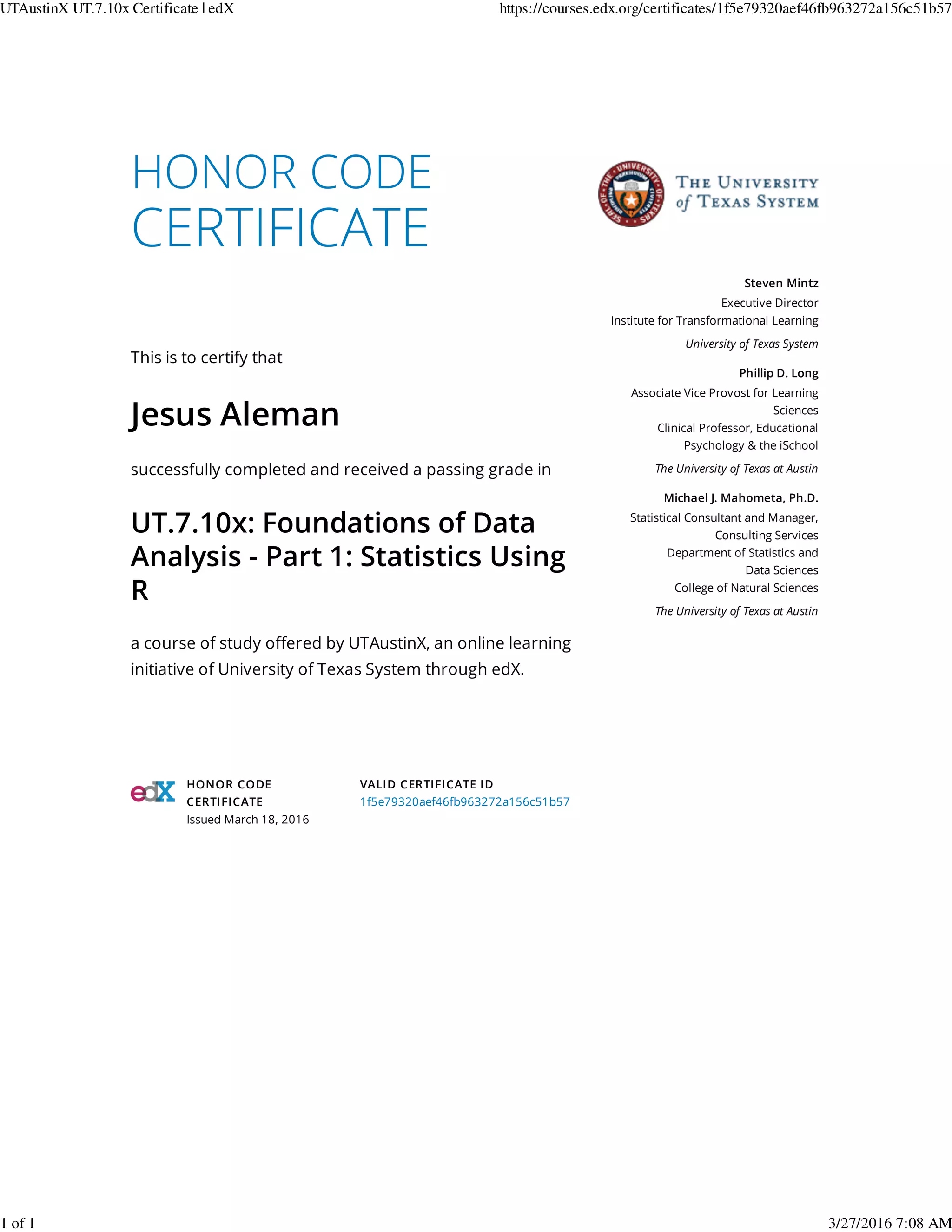 Honor Code Certificate | PDF