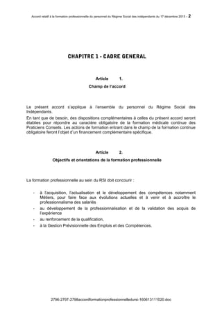 Accord relatif à la formation professionnelle du personnel du Régime Social des indépendants du 17 décembre 2015 - 2
CHAPI...