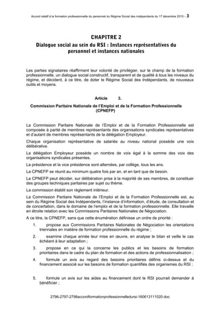 Accord relatif à la formation professionnelle du personnel du Régime Social des indépendants du 17 décembre 2015 - 3
CHAPI...