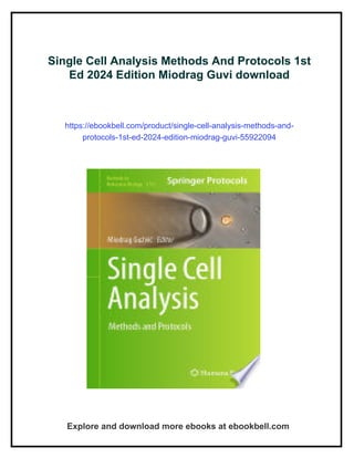 Single Cell Analysis Methods And Protocols 1st Ed 2024 Edition Miodrag ...