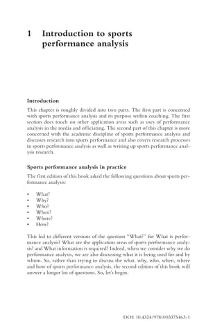 An Introduction To Performance Analysis Of Sport 2nd Edition Adam ...