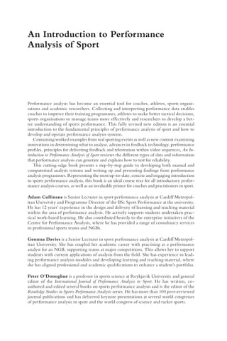 An Introduction To Performance Analysis Of Sport 2nd Edition Adam ...