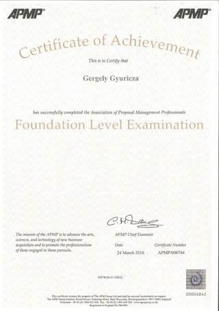 APMP certificate Gyuricza Gergely