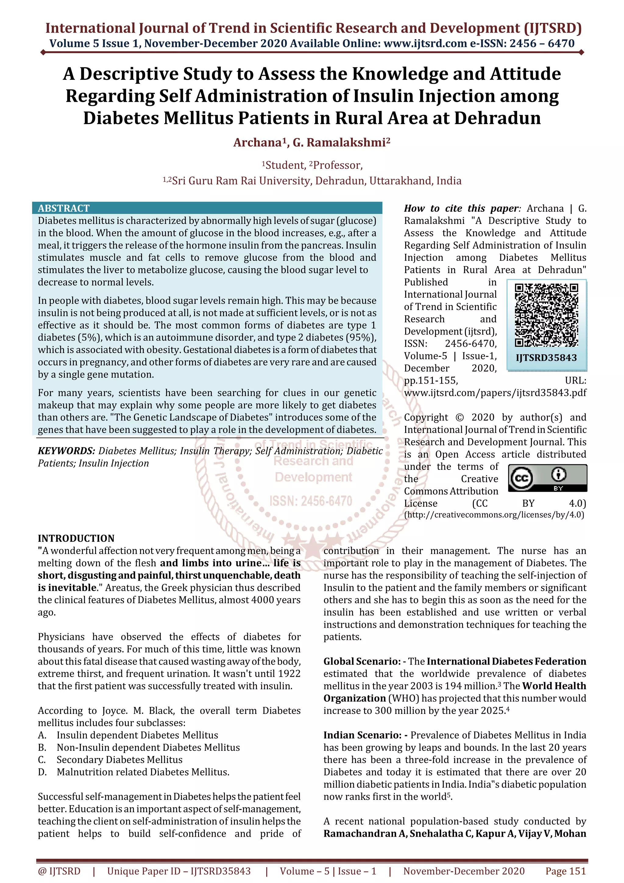 A Descriptive Study to Assess the Knowledge and Attitude Regarding Self ...