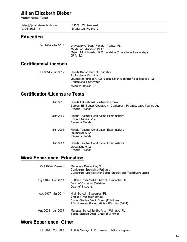 jillian bieber 2015 resume resume names