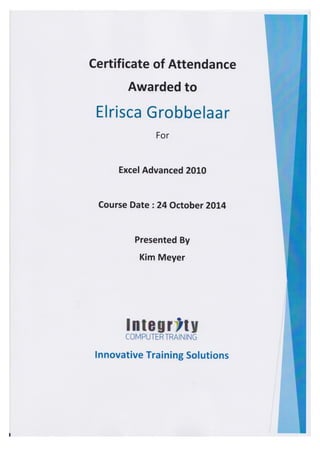 Excel Advanced 2010 Certificate