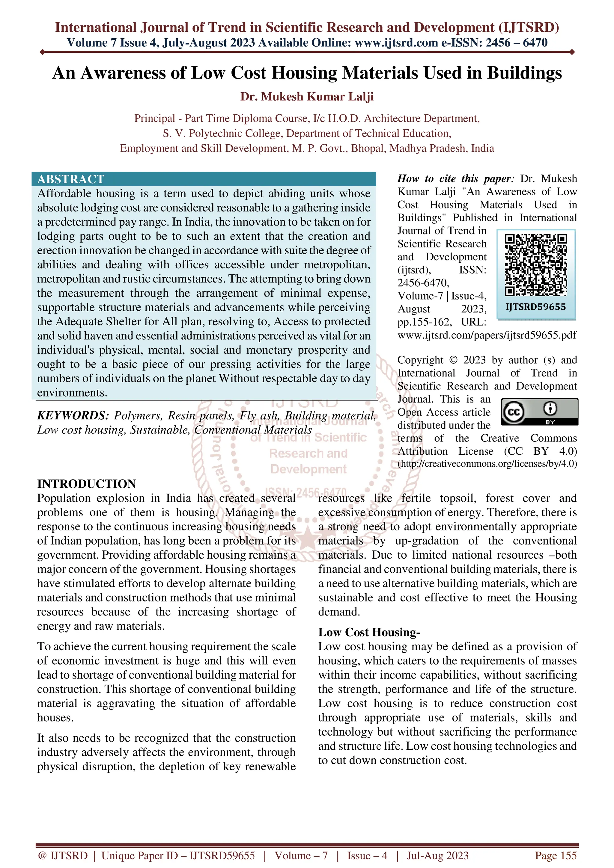 An Awareness of Low Cost Housing Materials Used in Buildings | PDF