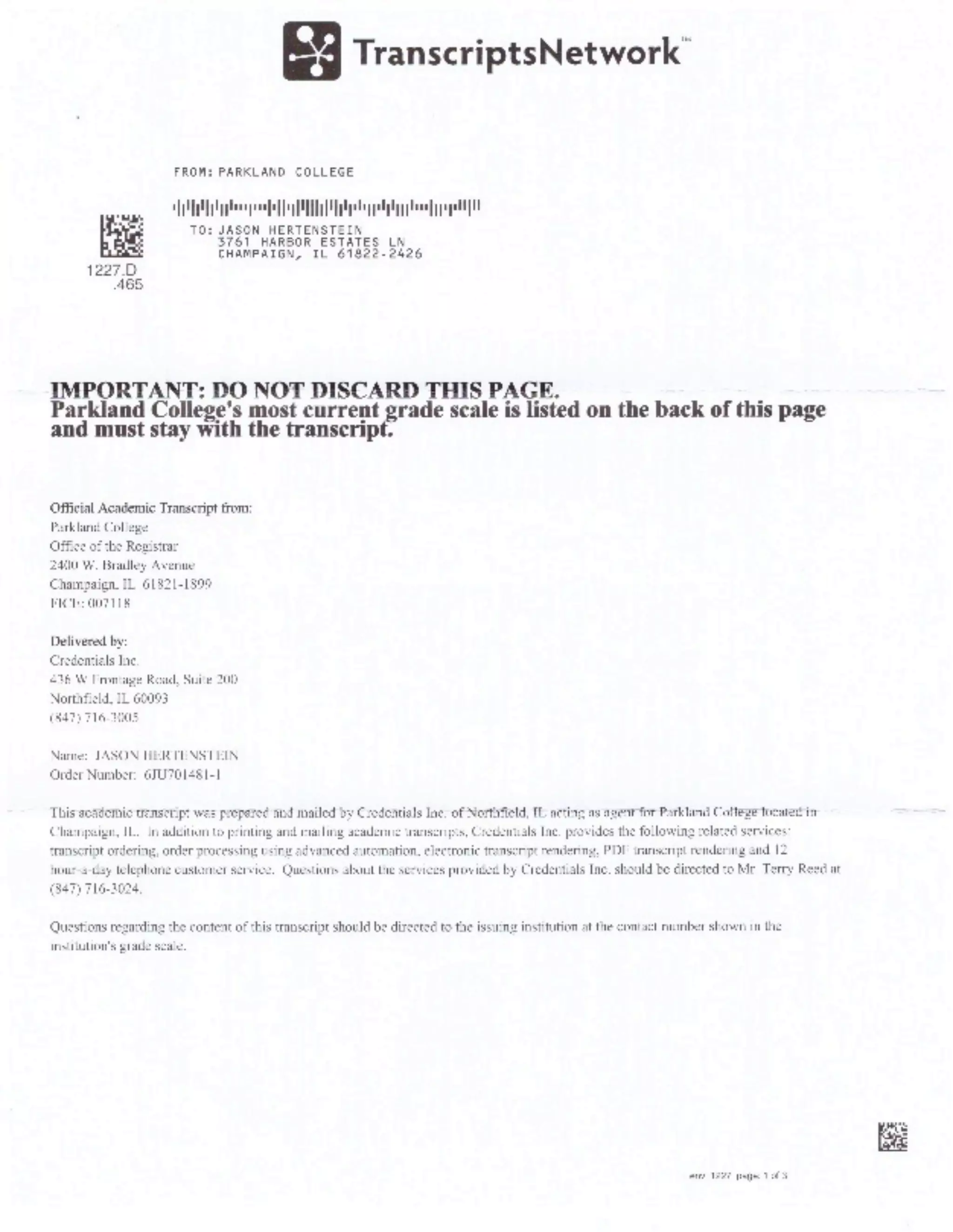 Pgcc Transcripts Parkland College Transcripts | PDF