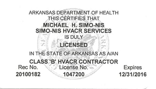 HVAC-R Contractor License card