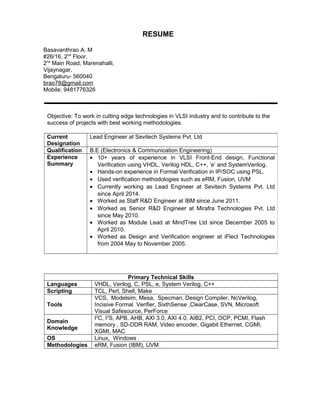 Basavanthrao Resume Vlsi