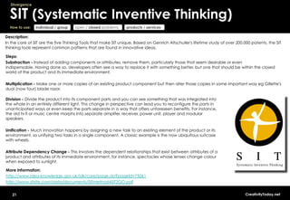 Divergence


  SIT (Systematic Inventive Thinking)
  How to use:   individual / group   open / closed problems     product...