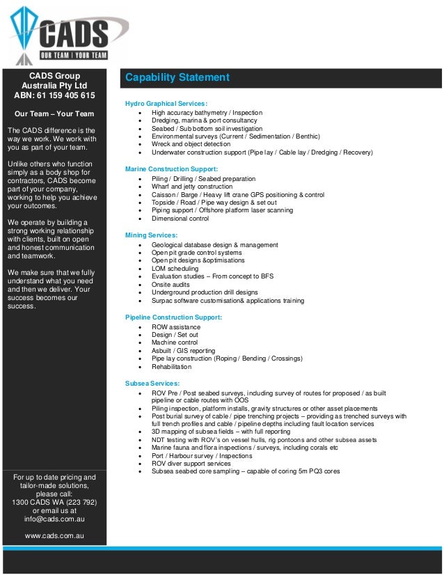 Cads Capability Statement Cads Capability Statement