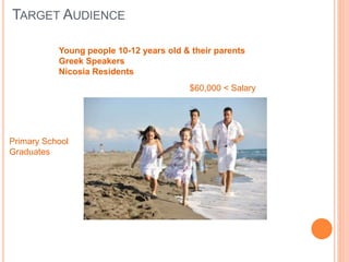TARGET AUDIENCE
Young people 10-12 years old & their parents
Greek Speakers
Nicosia Residents
$60,000 < Salary
Primary School
Graduates
 
