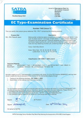 CE Certificate EN-13595-1 LEVEL 2