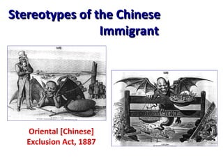 Stereotypes of the Chinese  Immigrant Oriental [Chinese] Exclusion Act, 1887 