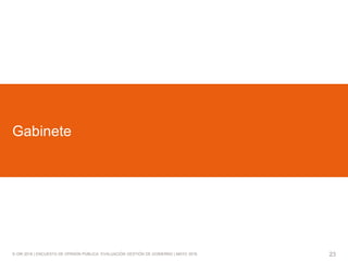© GfK 2016 | ENCUESTA DE OPINIÓN PÚBLICA: EVALUACIÓN GESTIÓN DE GOBIERNO | MAYO 2016 23
Gabinete
 