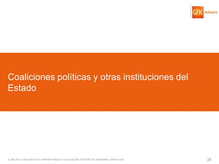 © GfK 2016 | ENCUESTA DE OPINIÓN PÚBLICA: EVALUACIÓN GESTIÓN DE GOBIERNO | MAYO 2016 28
Coaliciones políticas y otras instituciones del
Estado
 