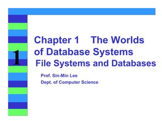 Chapter 1 The Worlds

1   of Database Systems
    File Systems and Databases
     Prof. Sin-Min Lee
     Dept. of Computer Science
 