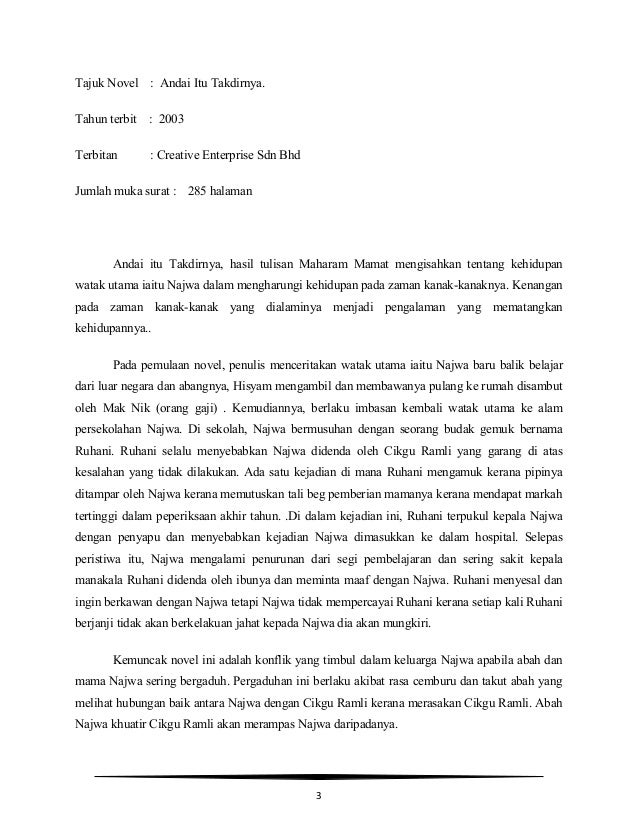 Analisa novel remaja – novel andai itu takdirnya