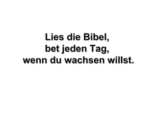 Lies die Bibel,Lies die Bibel,
bet jeden Tag,bet jeden Tag,
wenn du wachsen willst.wenn du wachsen willst.
 