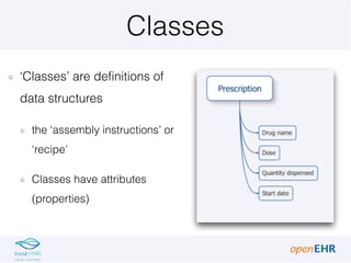 Classes
‘Classes’ are definitions of
data structures
the ‘assembly instructions’ or
‘recipe’
Classes have attributes
(prop...