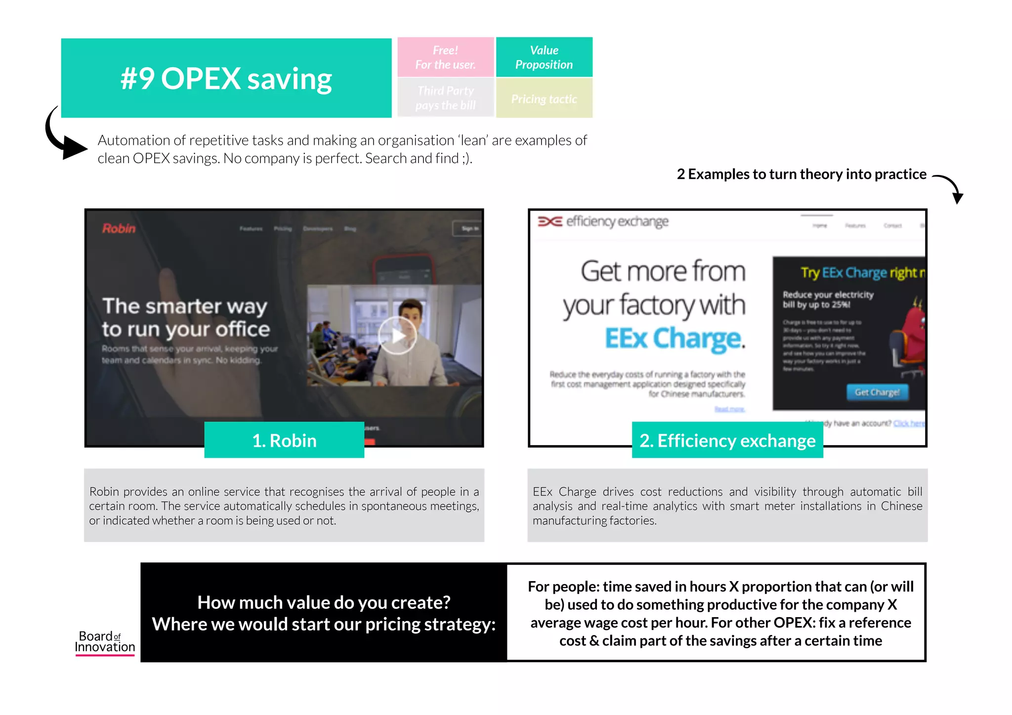 Allowing businesses to distinguish themselves from other businesses will make
them feel important. Often used in gaming!
#8 Vanity/Reputation Third Party
pays the bill
Free!
For the user.
Value
Proposition
Pricing tactic
2 Examples to turn theory into practice
Gore-Tex is THE membrane to make something 100% waterproof while
keeping air going through. Using the membrane provides manufacturers of
shoes, jackets, etc. a trademark that distinguishes them from manufacturers
using other solutions.
2. Gore-Tex
How much value do you create? 
Where we would start our pricing strategy:
Pricing interviews are required in this case
- and in all other cases ;) -
Pro and Business versions of Windows do not differ that much in features,
while Pro is priced much higher than the basic version. But wait… Do you
want to be the one opening your ‘Windows Home Edition’ with a new client?
1. Windows 8 Pro
 