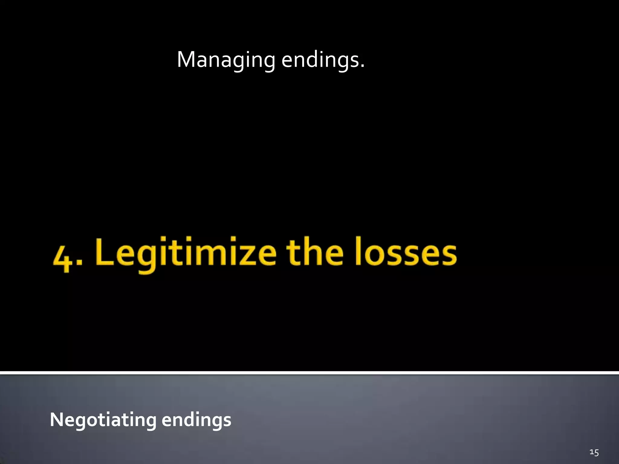 Negotiating endings
15
Managing endings.
 