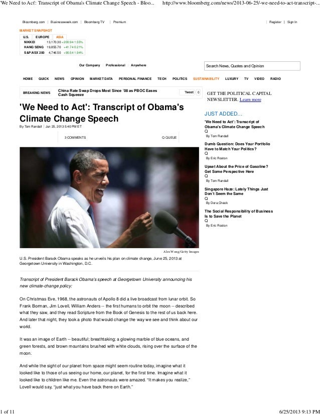 We Need To Act Transcript Of Obama S Climate Change Speech