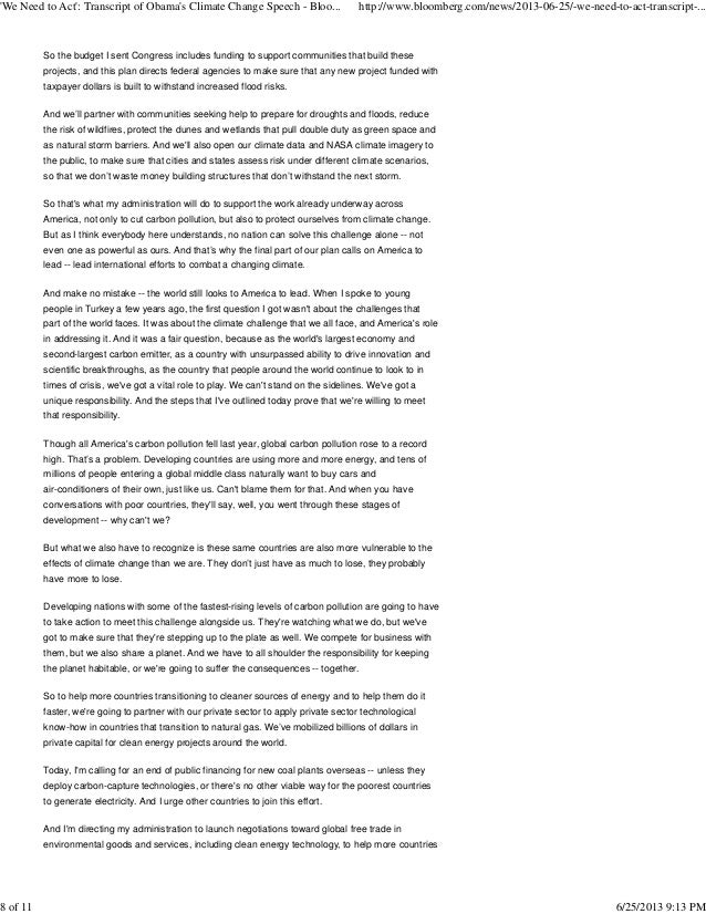 We Need To Act Transcript Of Obama S Climate Change Speech