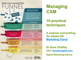 1
Managing
CXM
10 practical
techniques
A webinar and briefing
for Adobe UK
Marketing Cloud
Dr Dave Chaffey
CEO: SmartInsights.com
Digital Marketing Advice
 
