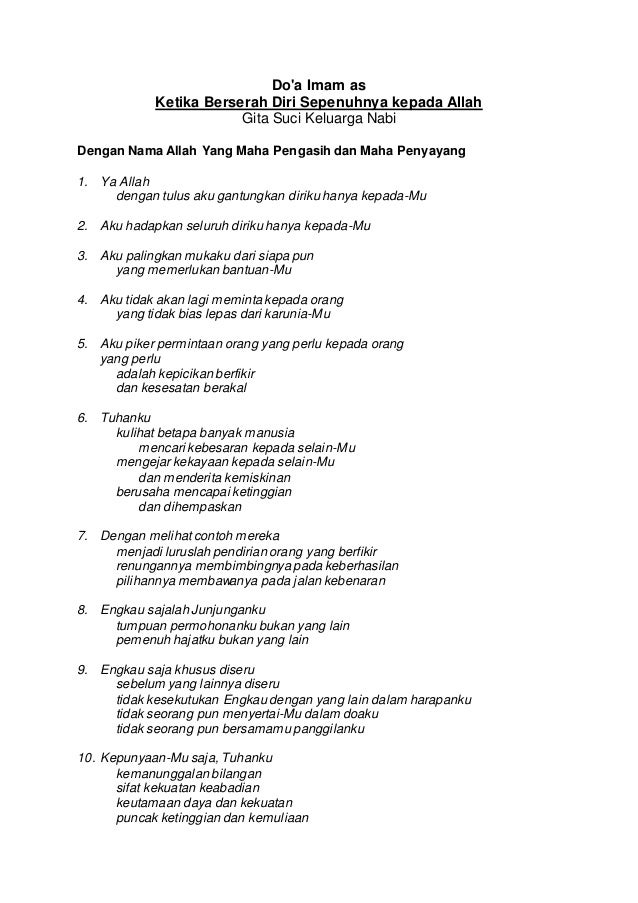 28. do'a imam as ketika berserah diri sepenuhnya kepada allah