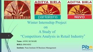 Winter Internship Project
on
A Study of
“Competitors Analysis in Retail Industry”
Name- ANNU KUMARI
ROLL-DM16E02
Institute- Pune Institute Of Business Management
1
 