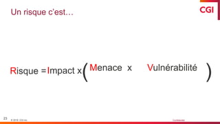 © 2019 CGI inc. Confidentiel
Risque = Menace x VulnérabilitéImpact x( )
Risque
23
Un risque c’est…
 
