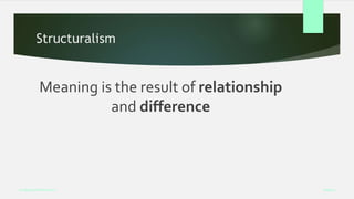 Structuralism
Meaning is the result of relationship
and difference
Week 5
Analysing Performance
 