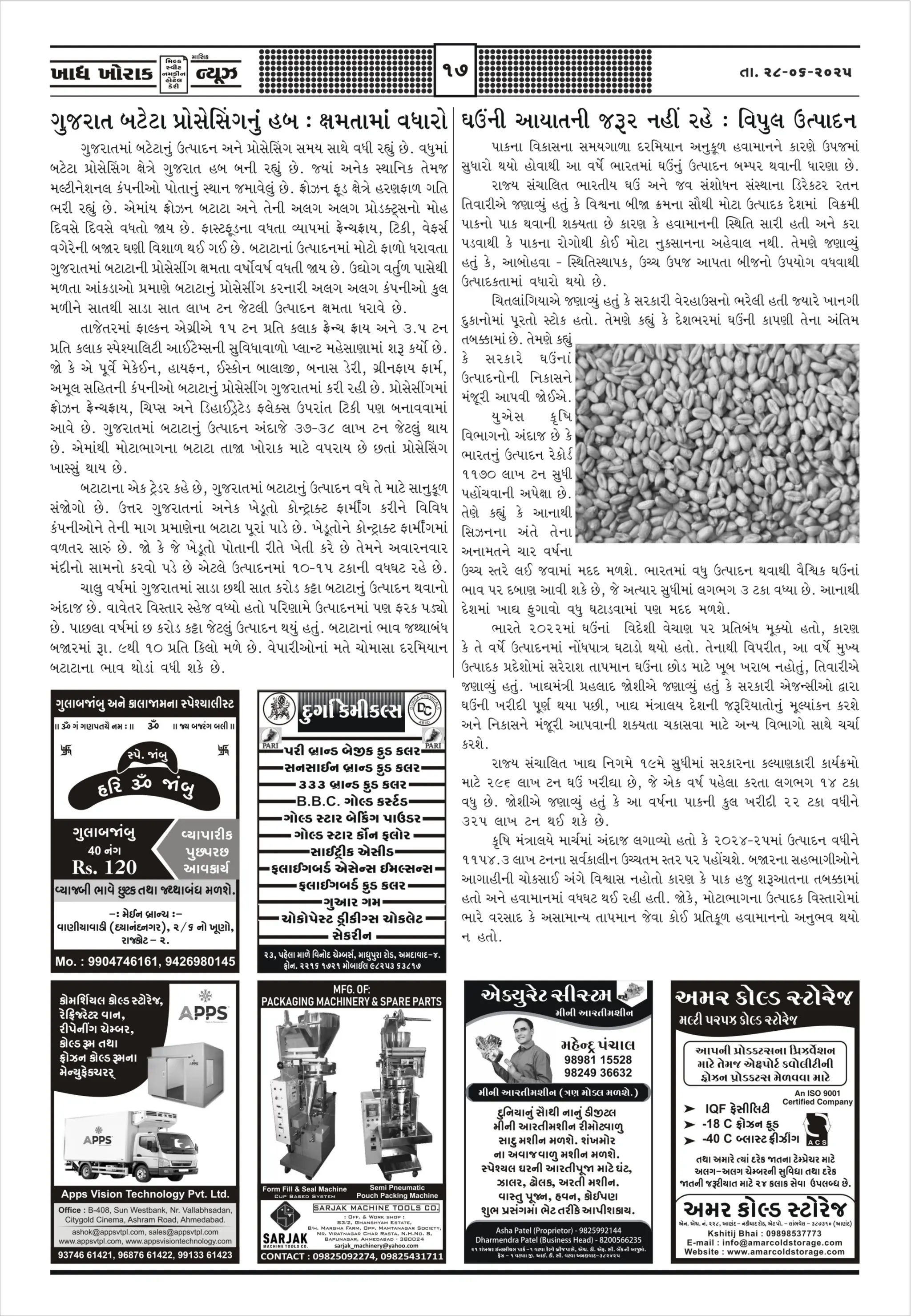 Khadhya Khorak News June 2025 A best Gujarati Food Magazine