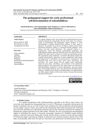 The pedagogical support for early professional self-determination of ...